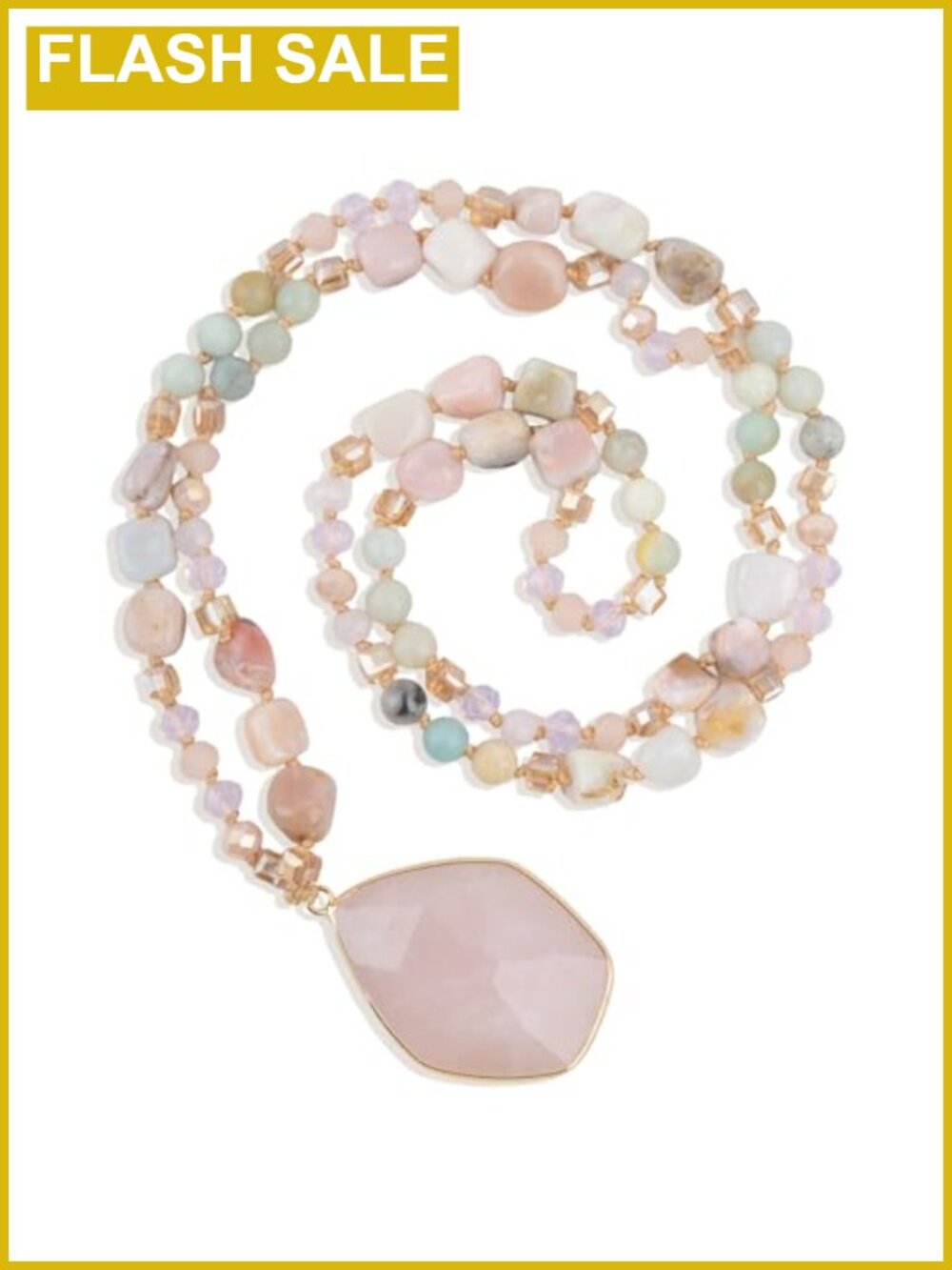 Boho Long Beaded Necklace Natural Stone Crystal Pendant 31.5in